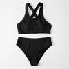 2Pcs/Set Women Bikini Set U-Neck Sleeveless Removable Padding Bra High Waist Swimming Trunks Set Ribbed
