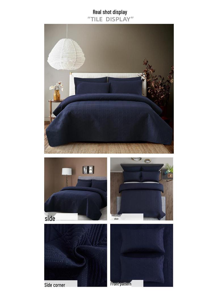 Ultrasonic Double-Sided Quilted Plaid Bedspread Set with Brushed Fabric