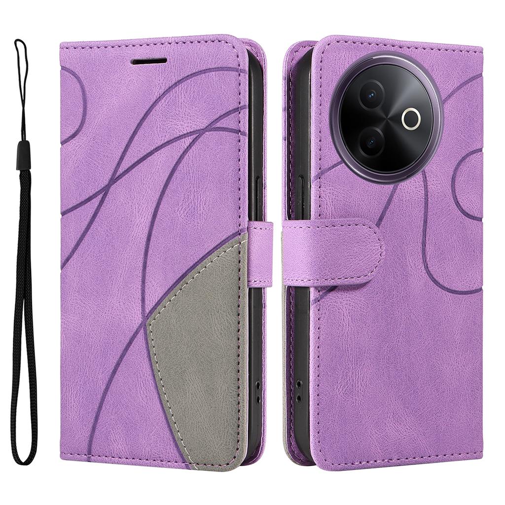 Für vivo Y39 5G Leder Handyhülle Ständer Brieftasche mit zweifarbigem Spleißdesign