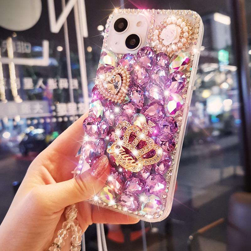 For Apple 17 Women 16 Luxury Water for IPhone 13 Diamond Acrylic Phone Case 14 Love Crown Creative