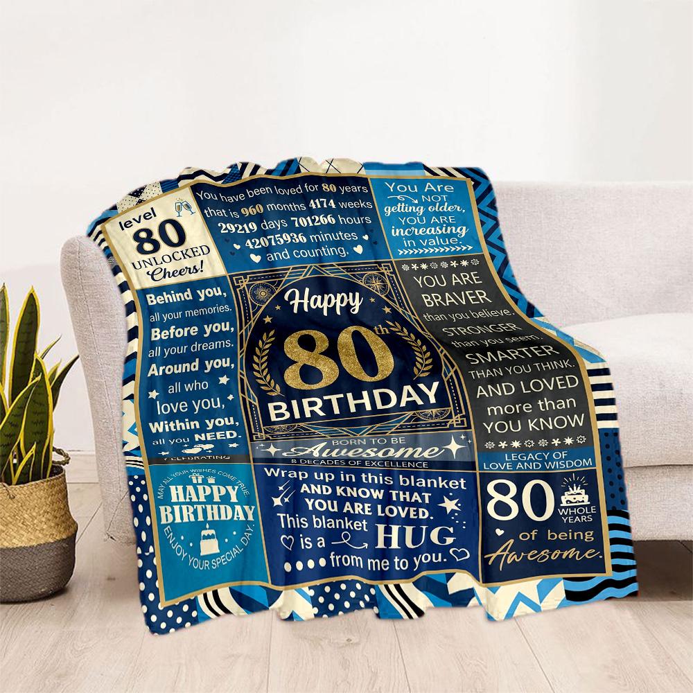 80th Birthday Celebration Blanket Soft Warm Cozy Great for Picnics Bedding Seaside Four Seasons Universal Stylish Decor