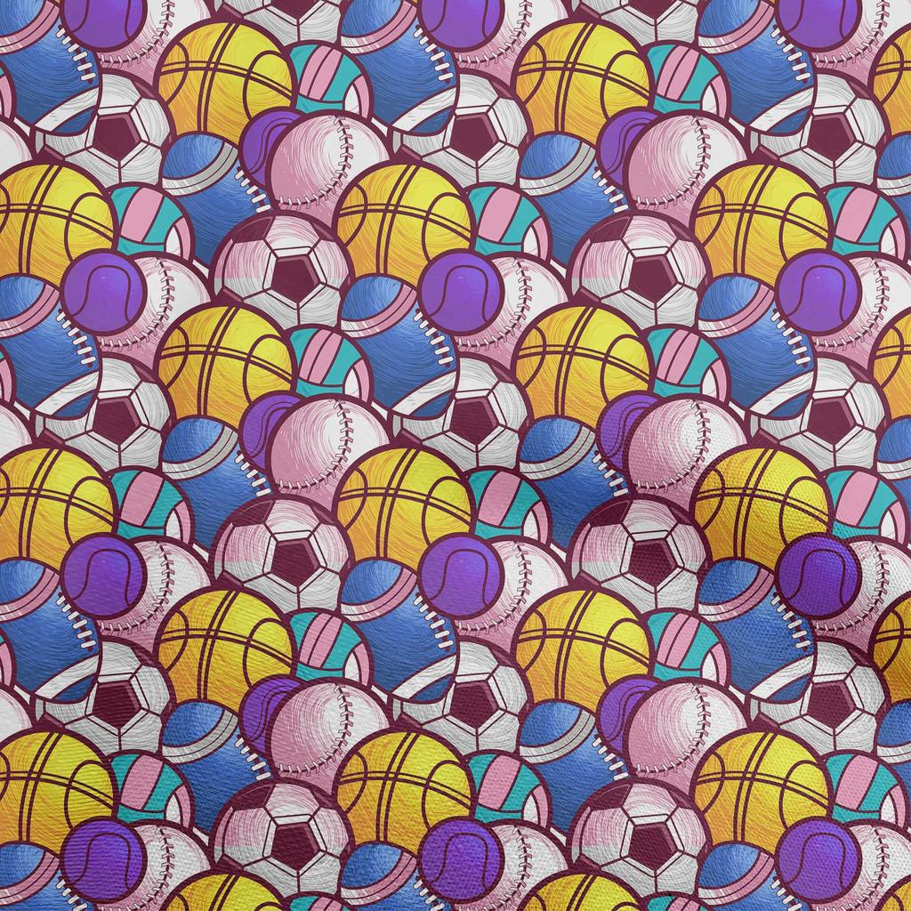 oneOone Cotton Flex Dark Blue Fabric Sports Basket & Football Quilting Supplies Print Sewing Fabric By The Yard 40 Inch