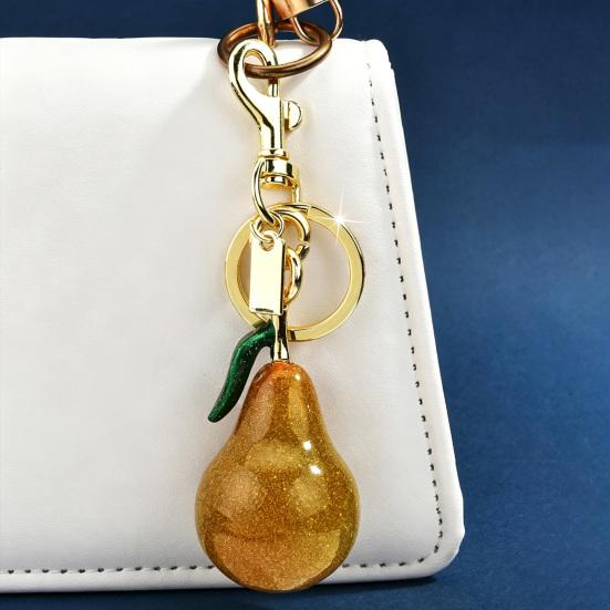 Keychain Pendant Glossy Glitter Resin Pear Shape Enamel Leaves Design Key Chain with Anti-Oxidation Lobster Clasp Lightweight Bag Accessory