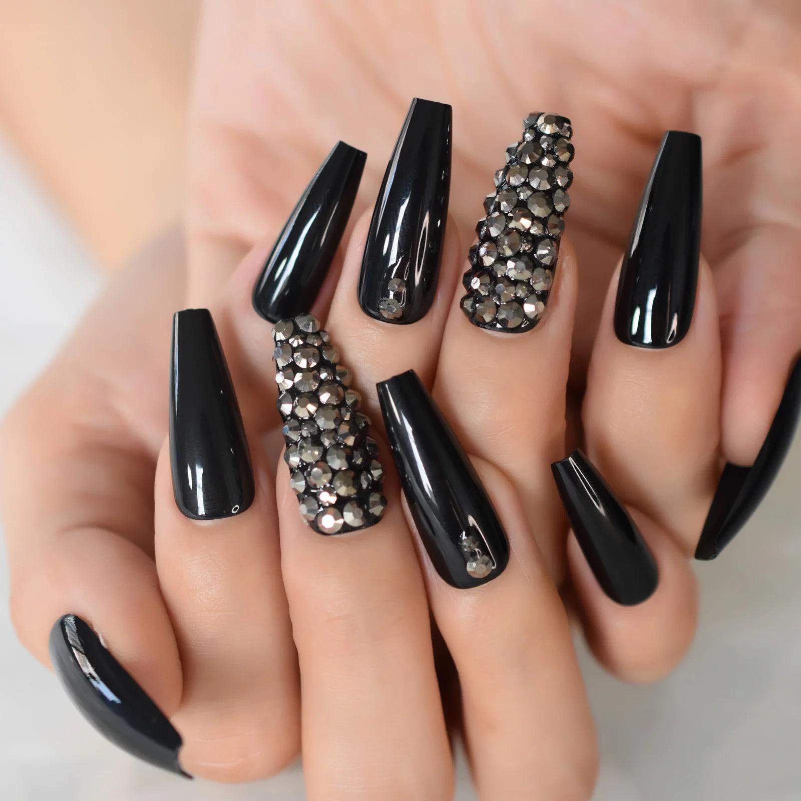 

20-Piece Long Ballet Coffin Nails with Art Stickers