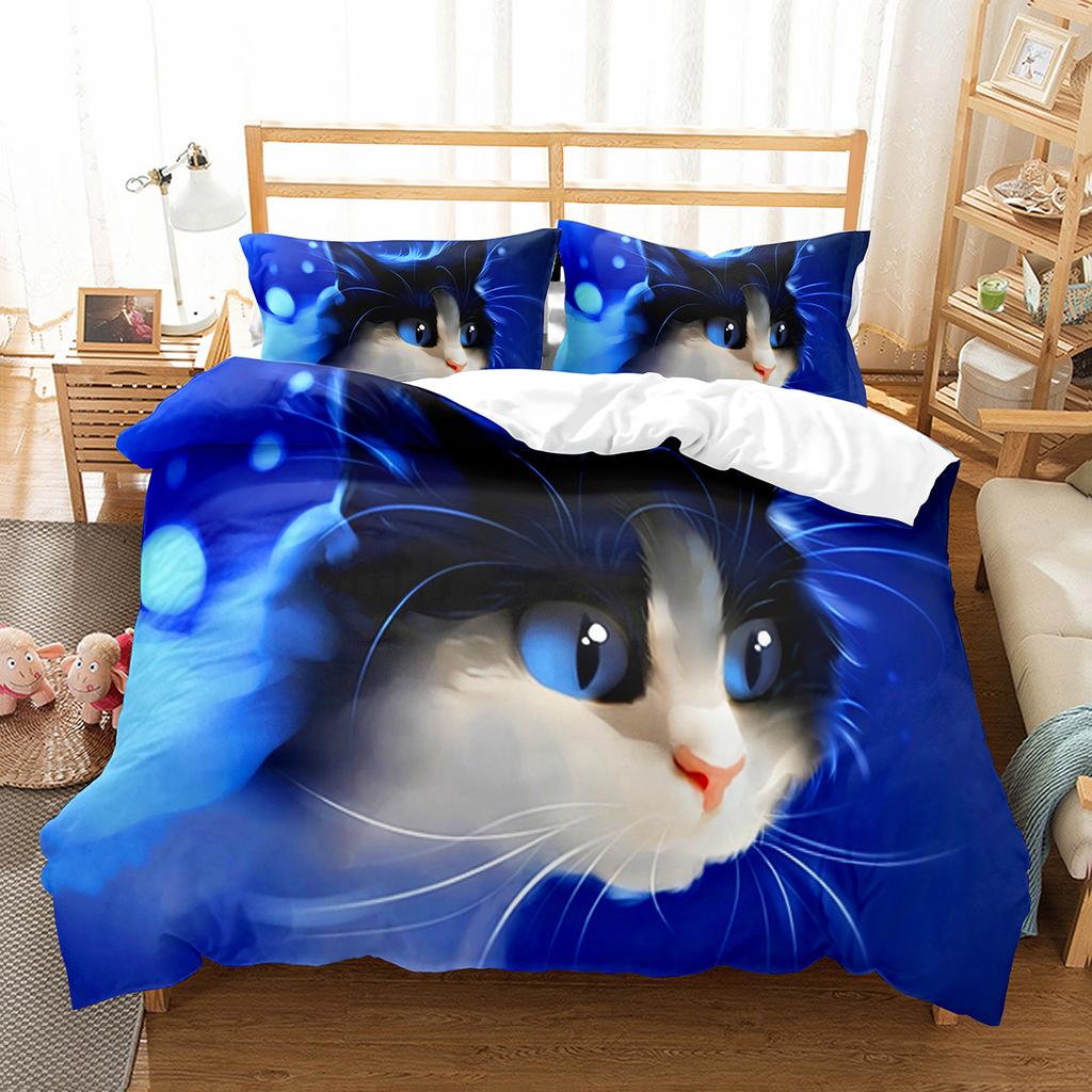 Kočičí povlečení na přikrývku Sada Vzor domácích koček Jednolůžková ložní souprava Roztomilé kotě Pro chlapce Polyester Záhadná Roztomilá kočka King Size Povlak na přikrývku