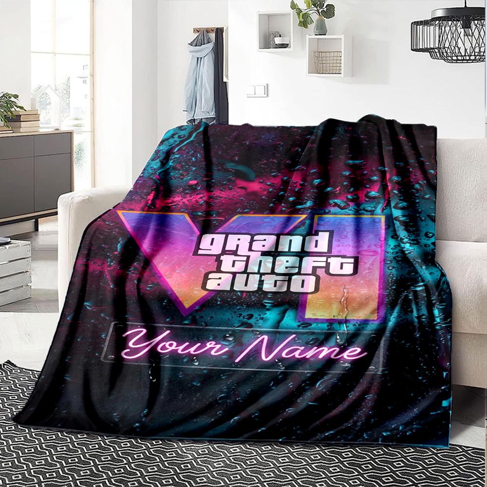 Grand Theft Auto Customize Text Blanket Multi-purpose Customizable Blanket Soft Warm Cozy Great for Bed Office Chair Seaside Living Room