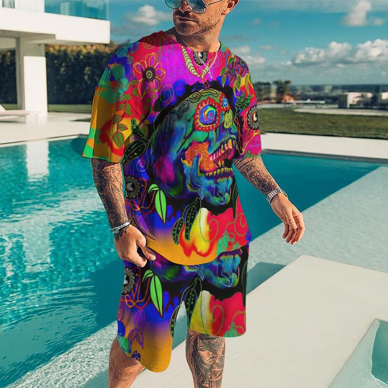 3D Printing Oversized Leisure Mens T Shirts Shorts Suit Three-Dimensional Graphic Retro Style O-NeckComfortable Breathable