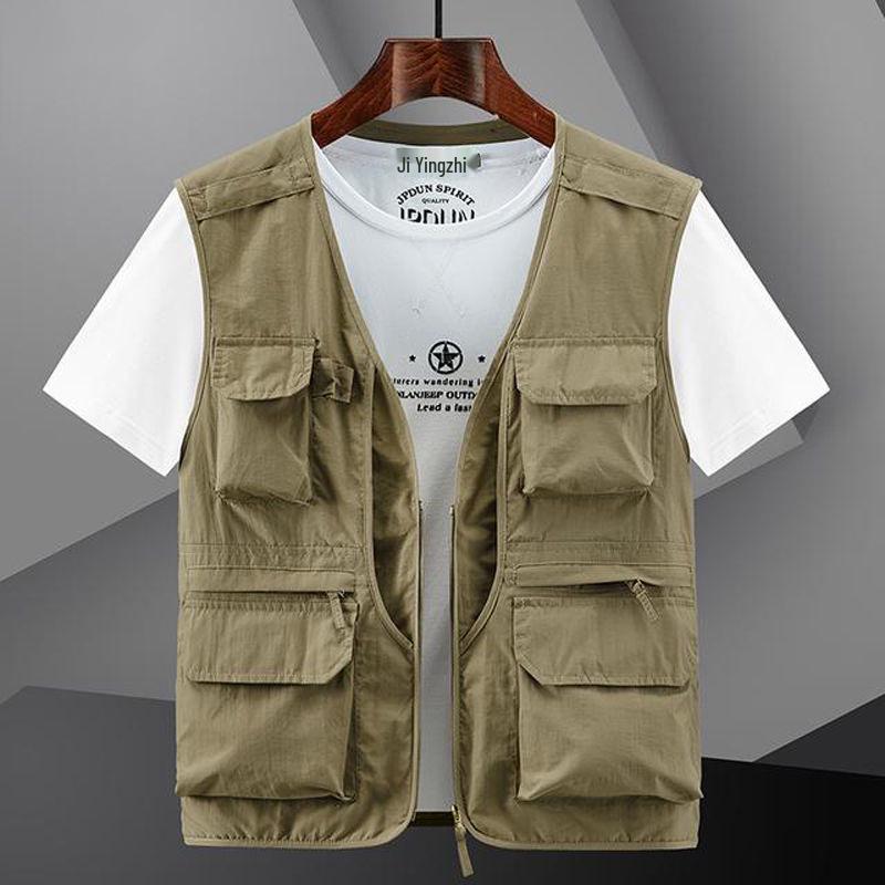 Men's Outdoor Multi-Pocket Mesh Fishing Vest with Logo Print
