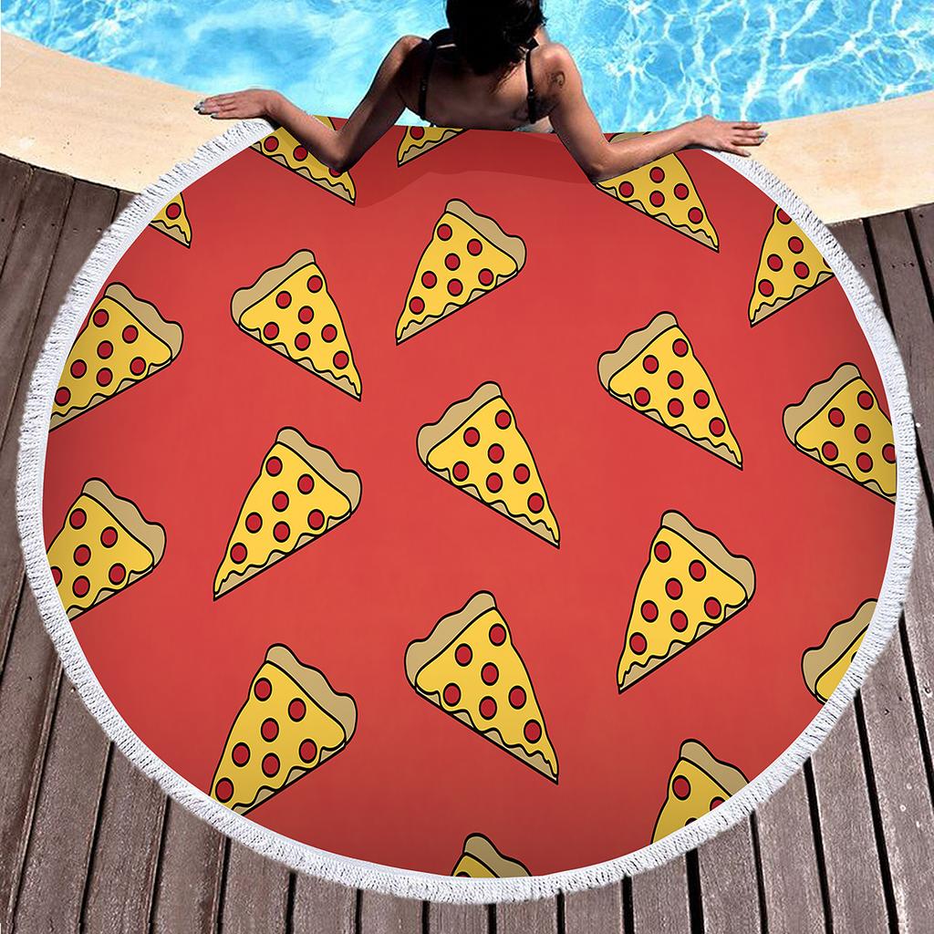 Round Beach Towel Delicious Pizza Pattern Round Beach Blanket Large Lightweight Beach Towel Quick Dry Absorbent Soft Pool Towel