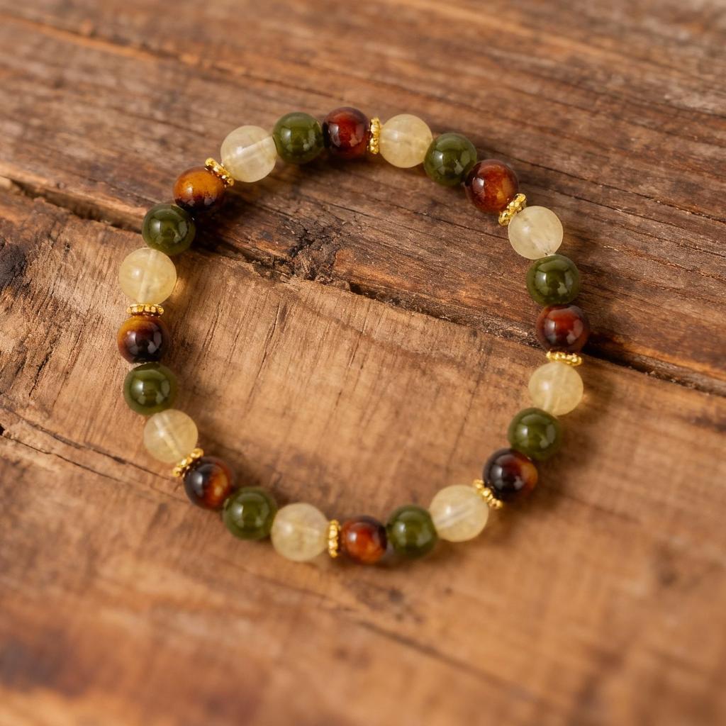 Festive Gifts Tiger Eye Green Aventurine And Rutilated Quartz Beaded Bracelet Natural Fashion Jewelry Daily Wear Simple Versatile Accessory