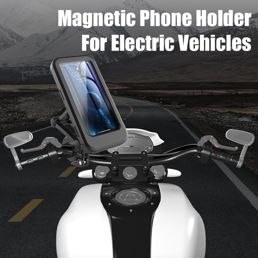 Waterproof Magnetic Motorcycle Phone Holder 360° Rotatable Adjustable Bike Handlebar Cell Phone Mount Touch Screen