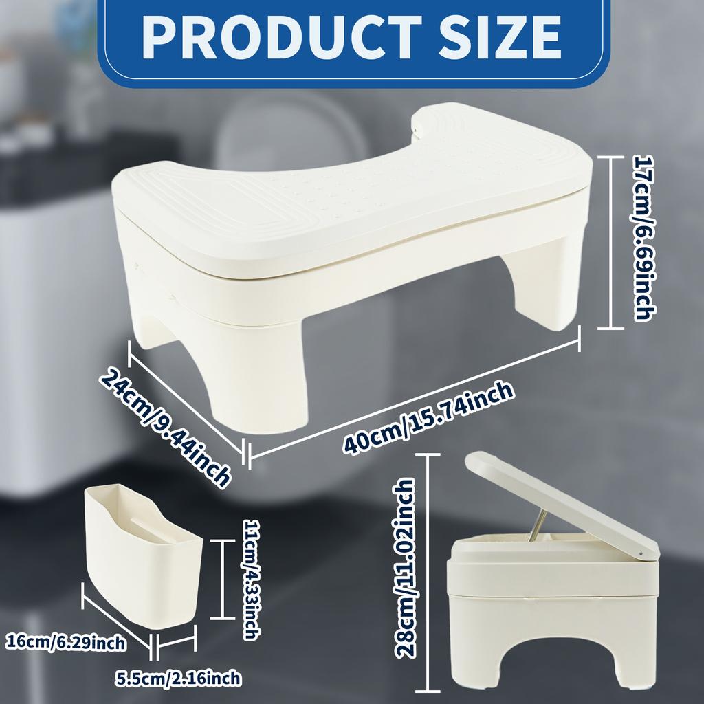 Toilet Hocker mit Aufbewahrungsbox Höhenverstellbar Rutschfest Badezimmer Hocker Kack Töpfchen Waschraum Hocken Beinerhöhung