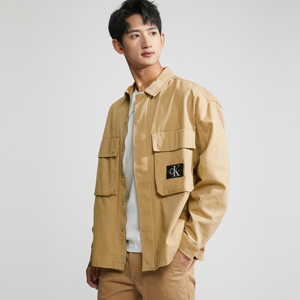 Calvin Klein Square Collar Letter Workwear Casual Long Sleeve Shirt Men shirts Khaki J322476