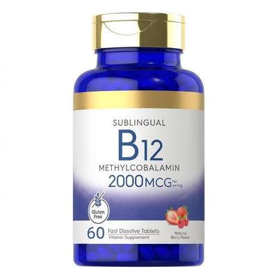 Vitamina B12 5000 mcg Sublingual | 250 Comprimidos de Disolución Rápida | Alta Potencia | Sabor Natural a Bayas | Vegetariano, Sin OGM y Sin Gluten