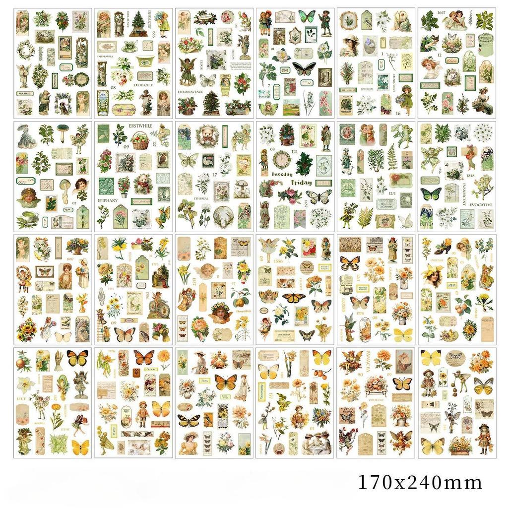 24pcs Vintage Stickers Book Adhesive Diy Hand Account Diary Album Scrapbooking Junk Journal Supplies