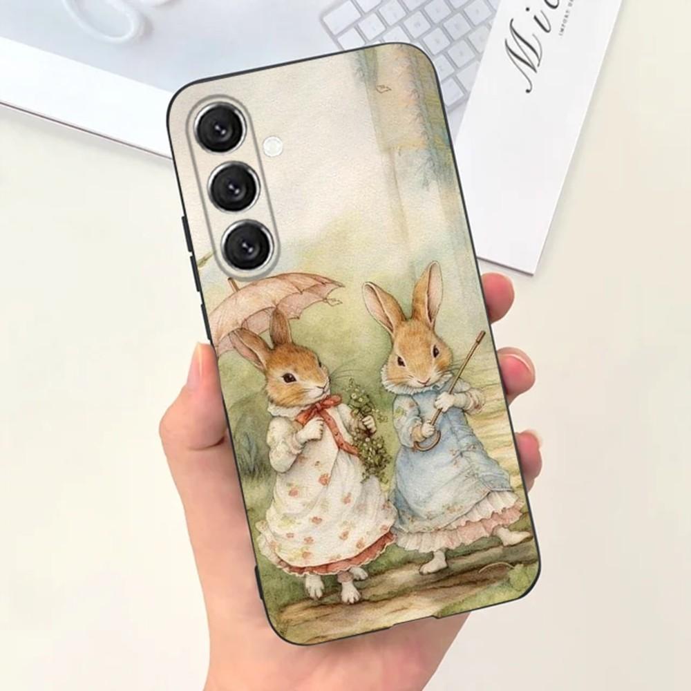 

Милый Чехол для Телефона с Кроликом P-PeterS Для Samsung S25,S24,S21,S22,S23,S30,Ultra,S20,Plus,Fe,Lite,Note,10,9,5G Черный Чехол Samsung S24fe