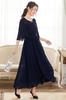 Hanmall Blue Chiffon Party Formal Lace Round Perfect for and Special LON516 Dress, Dress, Embroidered, Flared, 3/4 Sleeves, Neck, Weddings,