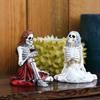 2 Pcs Skeleton Sisters Statue Resin Skeleton Girl Figurine Spooky Halloween Desktop Decoration for Haunted House Home Garden Decor