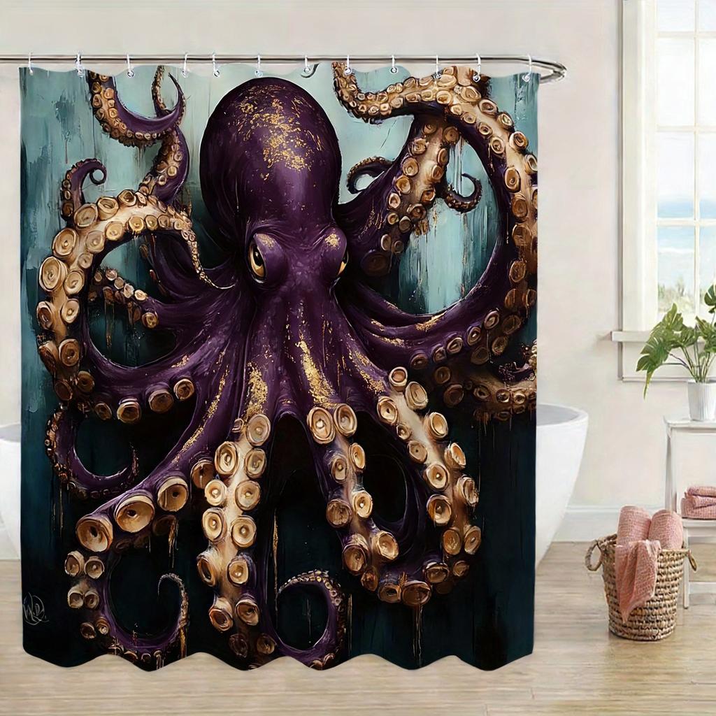 Ornate Gold Patterned Sea Turtle Underwater Waterproof Shower Curtain