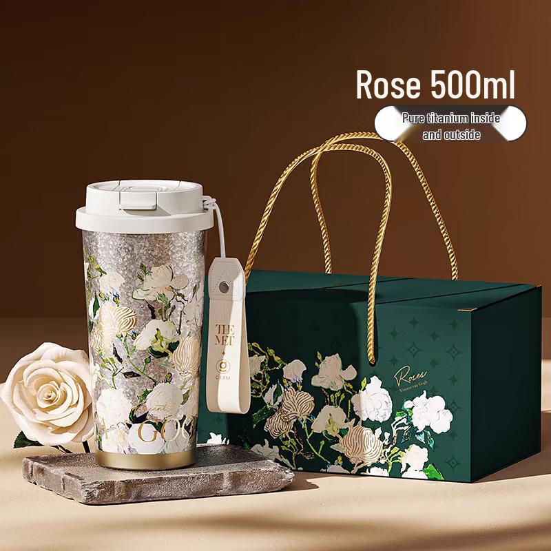Germ Van Gogh Pure Titanium Insulated Coffee Water Bottle for Women, Rose