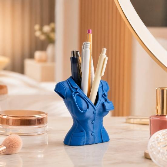 3D Printed Nurse Pen Holder, Creative Figurine with Stethoscope Design, Matte Finish Desktop Organizer for Pens Makeup Brushes, Cute Desk Decor for