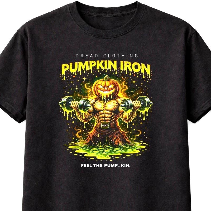 Pumpkin Iron TShirt Gym Horror Gothic Unisex Black Graphic Tee S