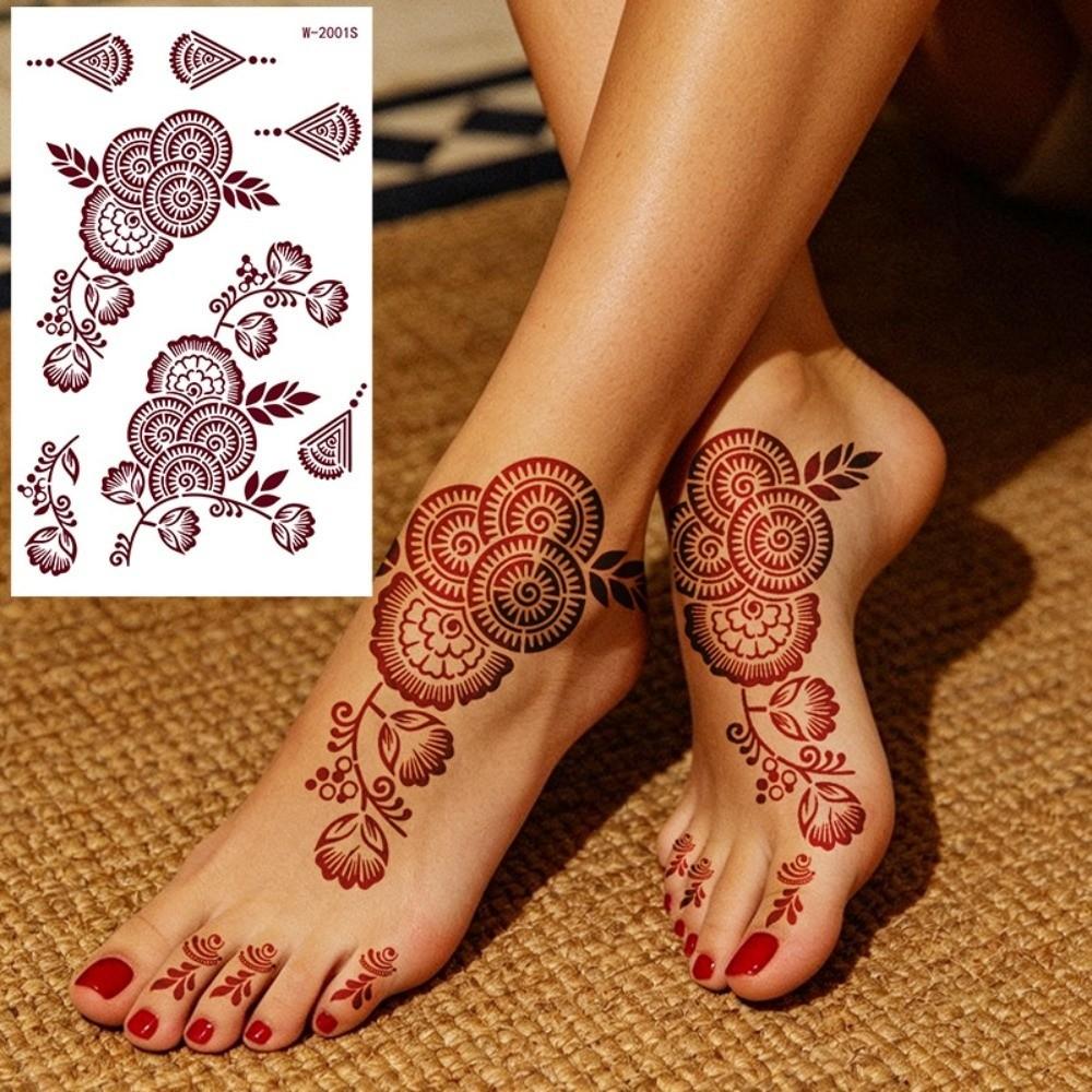 Legs Arm Temporary Tattoo Red Mehndi Stickers Red Henna Tattoo Decals India Mehndi