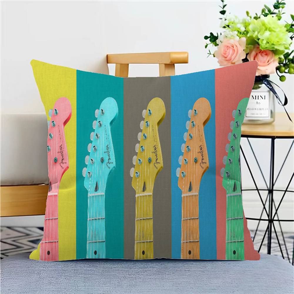 Funda de Cojín para Guitarra Fender Poliéster Cojines de Sofá Mantas Decorativas Funda de Almohada Decoración del Hogar