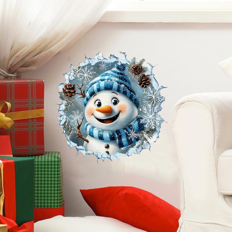 3D Snowman Wall Decal Self-Adhesive Wall Sticker For Living Room Bedroom And Hallway Decoration