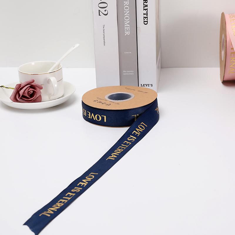 English Hot Stamping Ribbed Ribbon - 2.5cm Silk Bow for Gift, Cake, and Flower Packaging