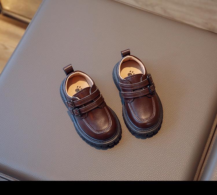 

Spring&Autumn New Children s Shoes for Boys Girls Anti Slip Korean Style with Double Button Versatile Chic British Shoes 22 коричневый