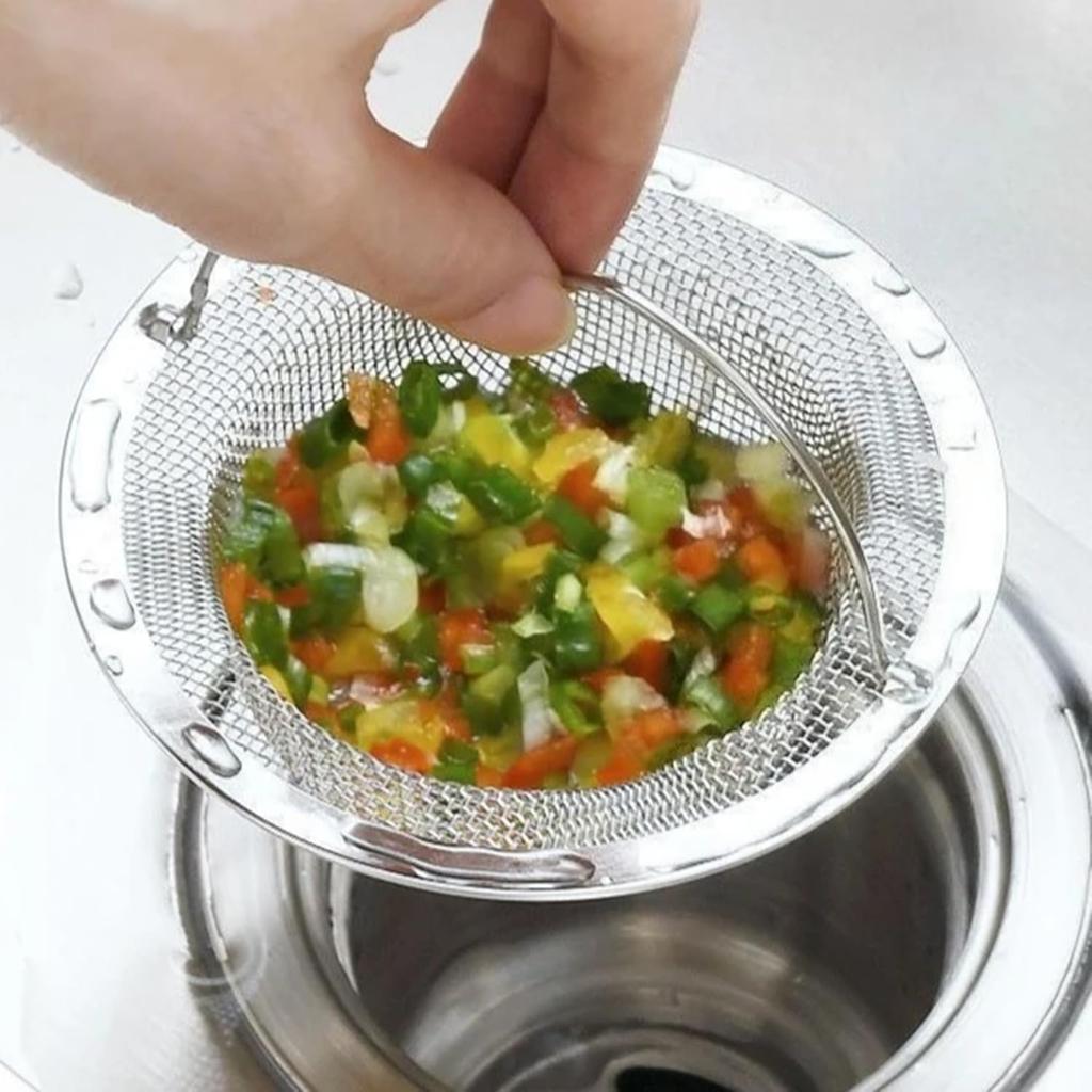 Kitchen Sink Strainer, Stainless Steel Mesh Drain Basket with Handle, Rust Proof Filter for Bathroom