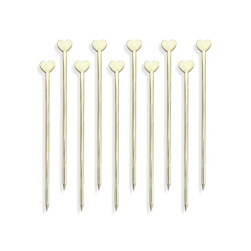 

PartyLife Heart Gold Hors d oeuvre Pins, Set of 10, 8cm, Stainless Steel, Pinchos, Cocktail Pins, Fruit Picks, Tanabata, Orihime, and Hikoboshi Design