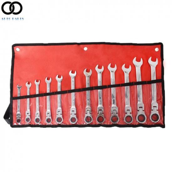 12× Metric Flexible Head Ratcheting Wrench Combination Spanner Tool Set 8-19mm