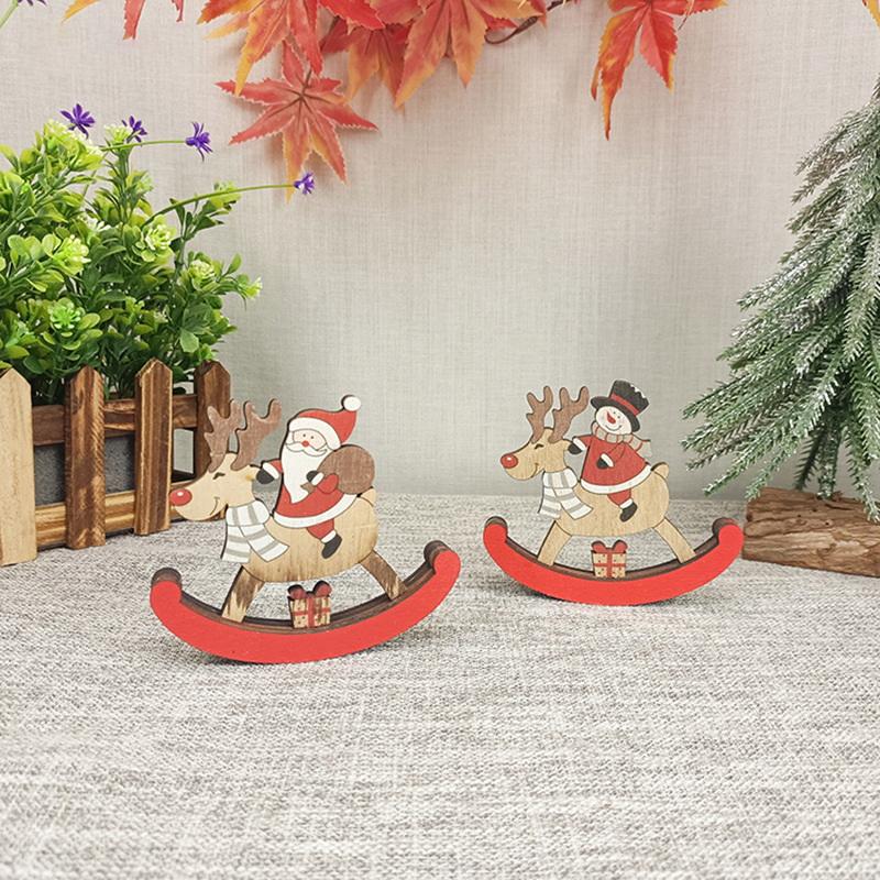 1 Pc Christmas Decorations Rocking Snowman Wooden Horse Ornaments Christmas Gifts Painted Old Man Snowman Wooden Crafts