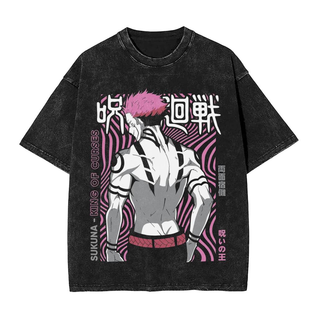 Sukuna RyoUnisex JJK Anime Washed T Shirt Streetwear Hip Hop Vintage TShirts JJujutsu KKaisen Tees for Unisex Women Street Graphic