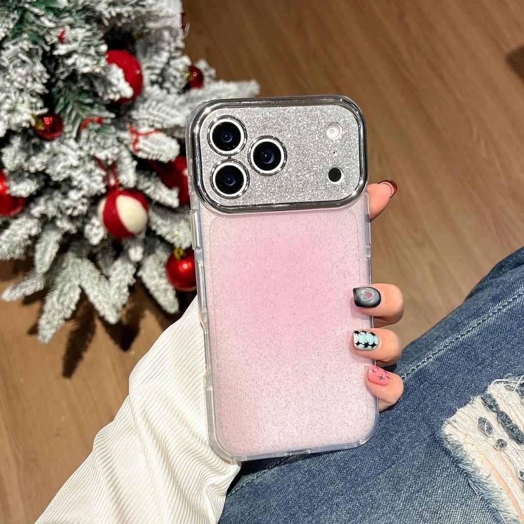 Compatible with Apple: Luxury Glitter Acrylic Phone Case for iPhone 16/17 Pro Max. Electroplated Lens with Large Window.
