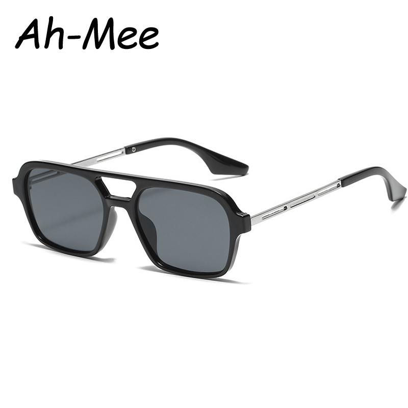 Fashion Square Sunglasses Women Men Punk Small Frame Yellow Retro Double Beam Metal Eyeglasses UV400 Protection