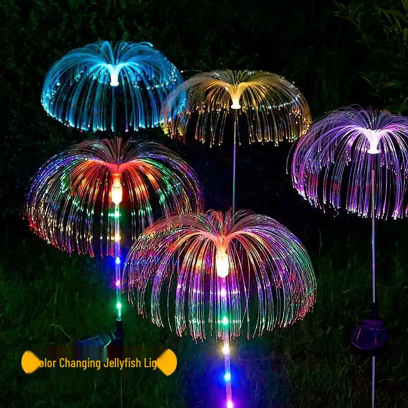 Outdoor Color-Changing LED Jellyfish Garden Lights with Solar Fiber Optics