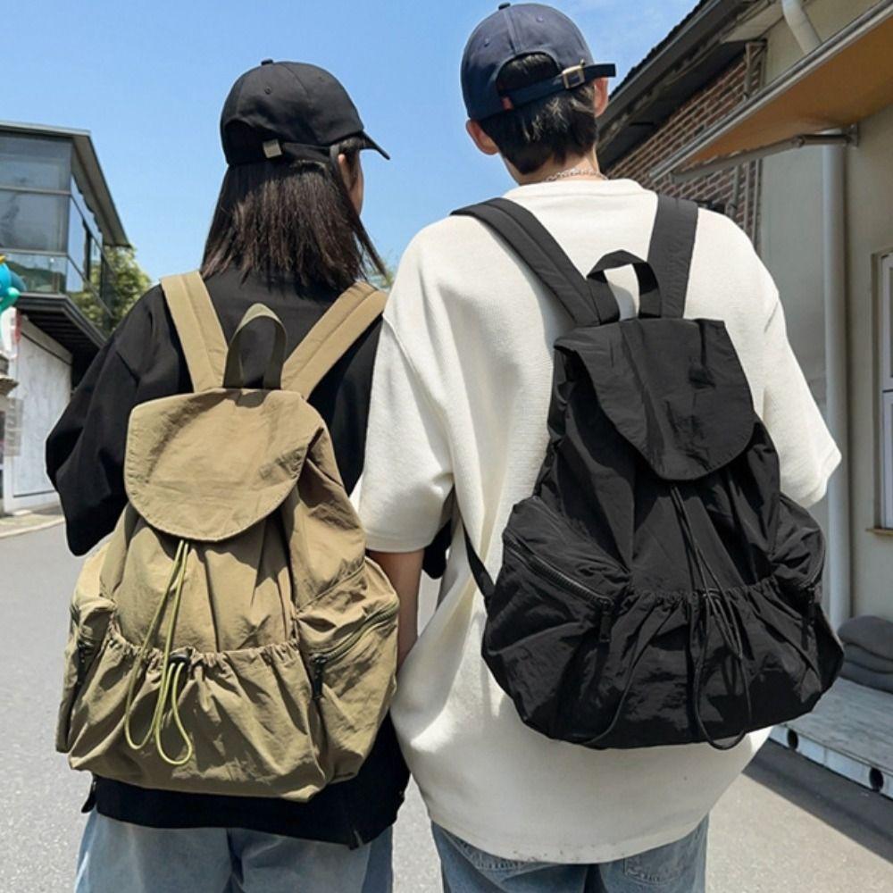 Casual Nylon Drawstring Backpack Lightweight College Student Schoolbag Canvas Shoulder Bag  Student