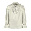 Medieval Long Sleeve Ruffled Puff Sleeve Top with Turn-Down Collar - Vintage Solid Color COS Costume Shirt