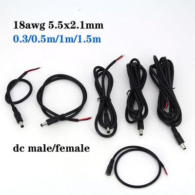 0.3m 0.1m 1.5m 18awg 7A DC 2pin Męski Żeński Kabel złącza zasilania przewód 5.5x2.1mm Miedziany przewód Adapter Gniazdo Do Paska LED
