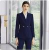 Navy Blue Shawl Collar Women's Slim Fit Business Suit Trousers for Spring and Autumn