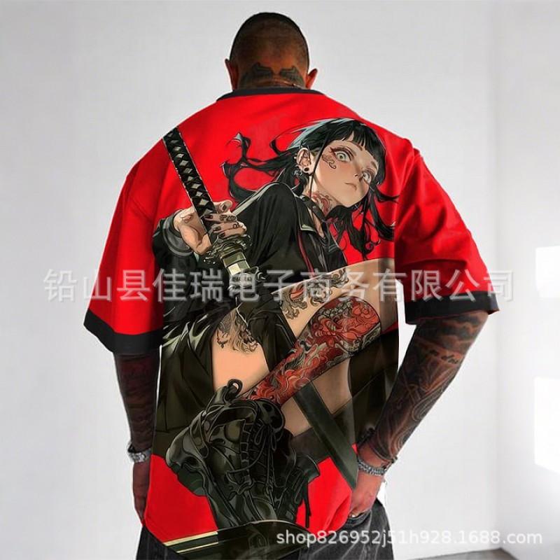 Mens Loose Fit Short Sleeve T-Shirt With 3D Digital Print Breathable Cotton Blend Sports Casual Wear