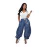 Sexy Wide Leg Jeans with Lacing Cargo Pants Women High-waisted Elegant Streetwear Denim Loose Trousers