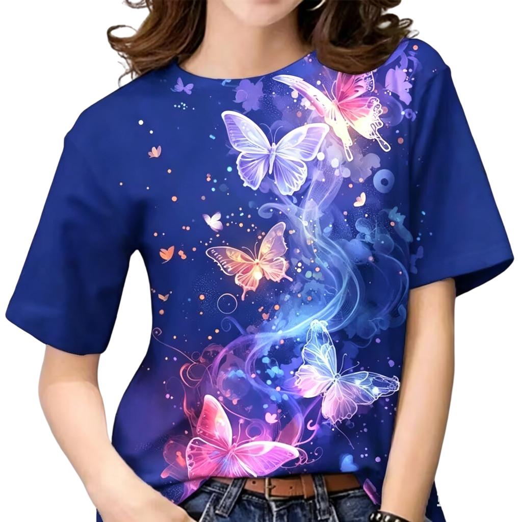 2026 Summer New Fantasy Butterfly Print Women's Short-Sleeve T-Shirt, Loose Fit, Fashionable Slimming Top