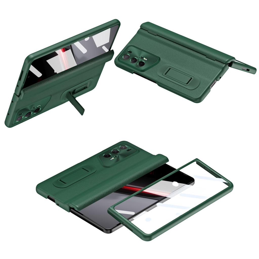 For Honor Magic V2 RSR Porsche Design Case Hinge Protection Leather+PC Phone Cover with Tempered Glass Film