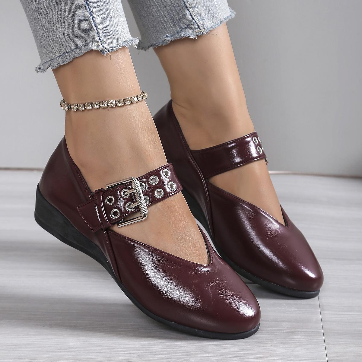 

Модная обувь больших размеров 35-43 для женщин, осенняя мода, ПУ, плоская, танкетка, удобная, нескользящая, Zapatos De Mujer, ремешок с пряжкой, рабочая обувь 35