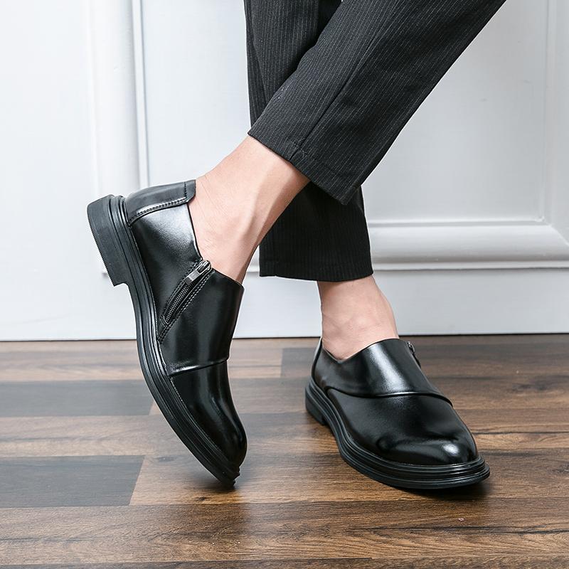 Fashion Fashion Dress Shoes Side Zipper Men Casual Shoes 2024 All-match Pointed Toe Club Shoes Leather Male Comfortable Business Shoe