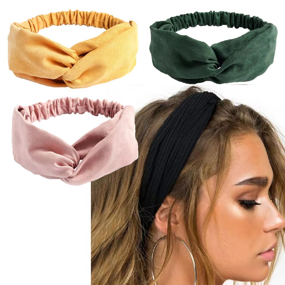 Solid Headbands for Women Twist Knotted Boho Suede HairYoga Workout Head Bands For  Sweet Bow Headwrap Vintage Hair Accessories